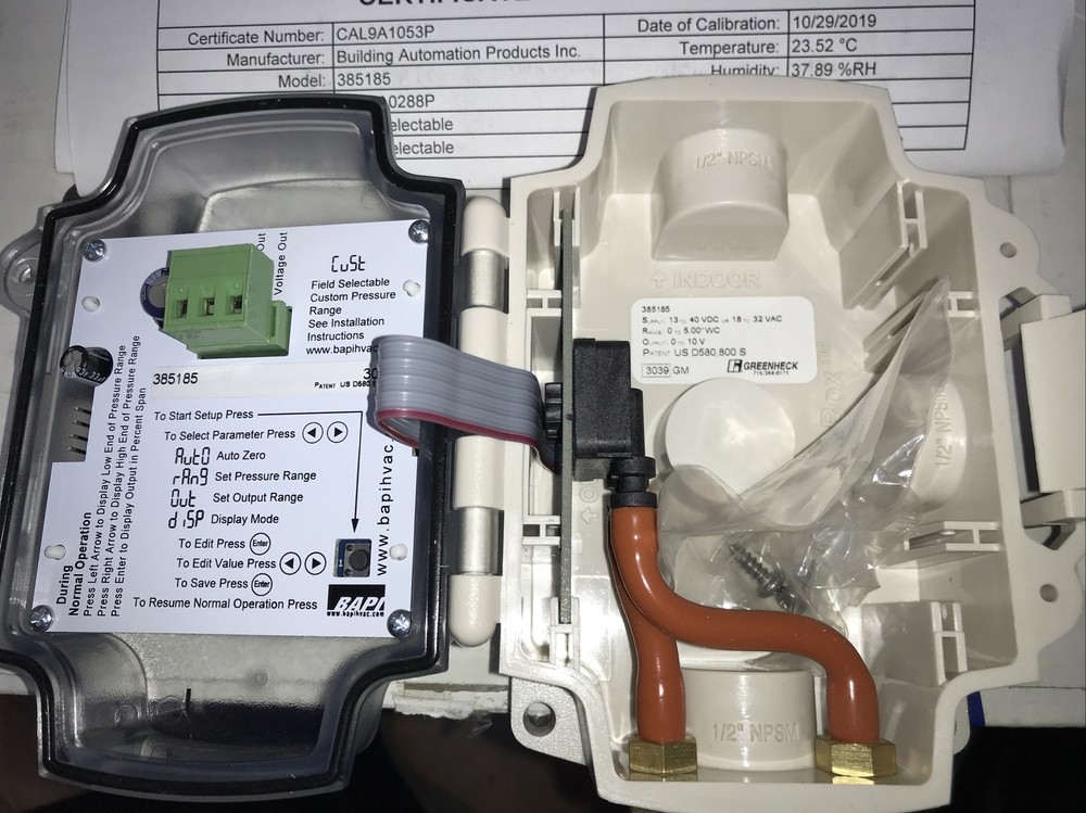 Greenheck/BAPI 385185 Zone Pressure Touch (ZPT) Sensor - Standard Range