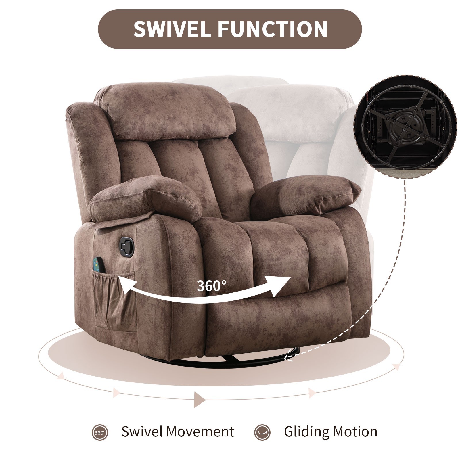 EBELLO Manual Massage Rocker Recliner with Heat & Vibration 360 Degree Swivel