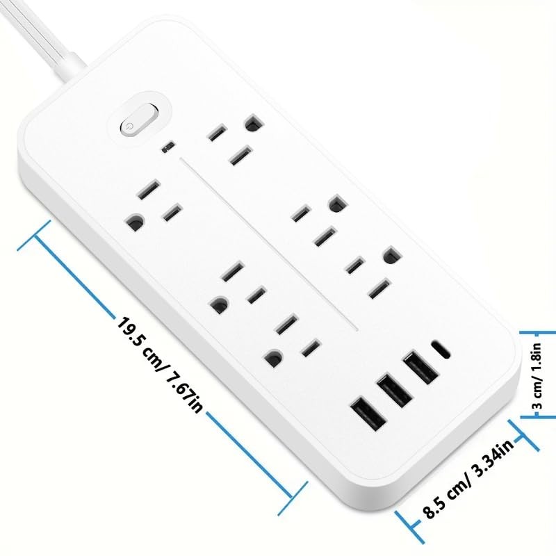 Power Bars Surge Protector 6 Outlets 4 USB Flat Plug Extension Cord Wall Mount