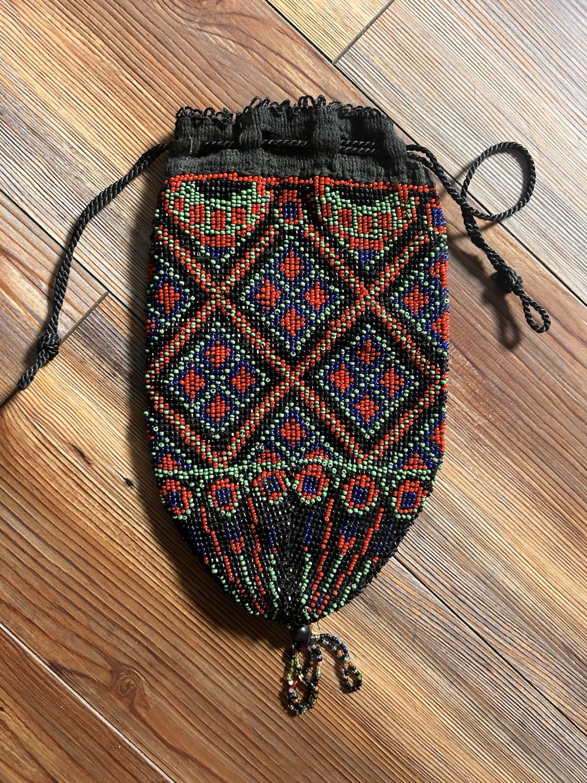 BEADED RETICULE Drawstring Purse Pouch ART DECO Victorian Flapper Geometric