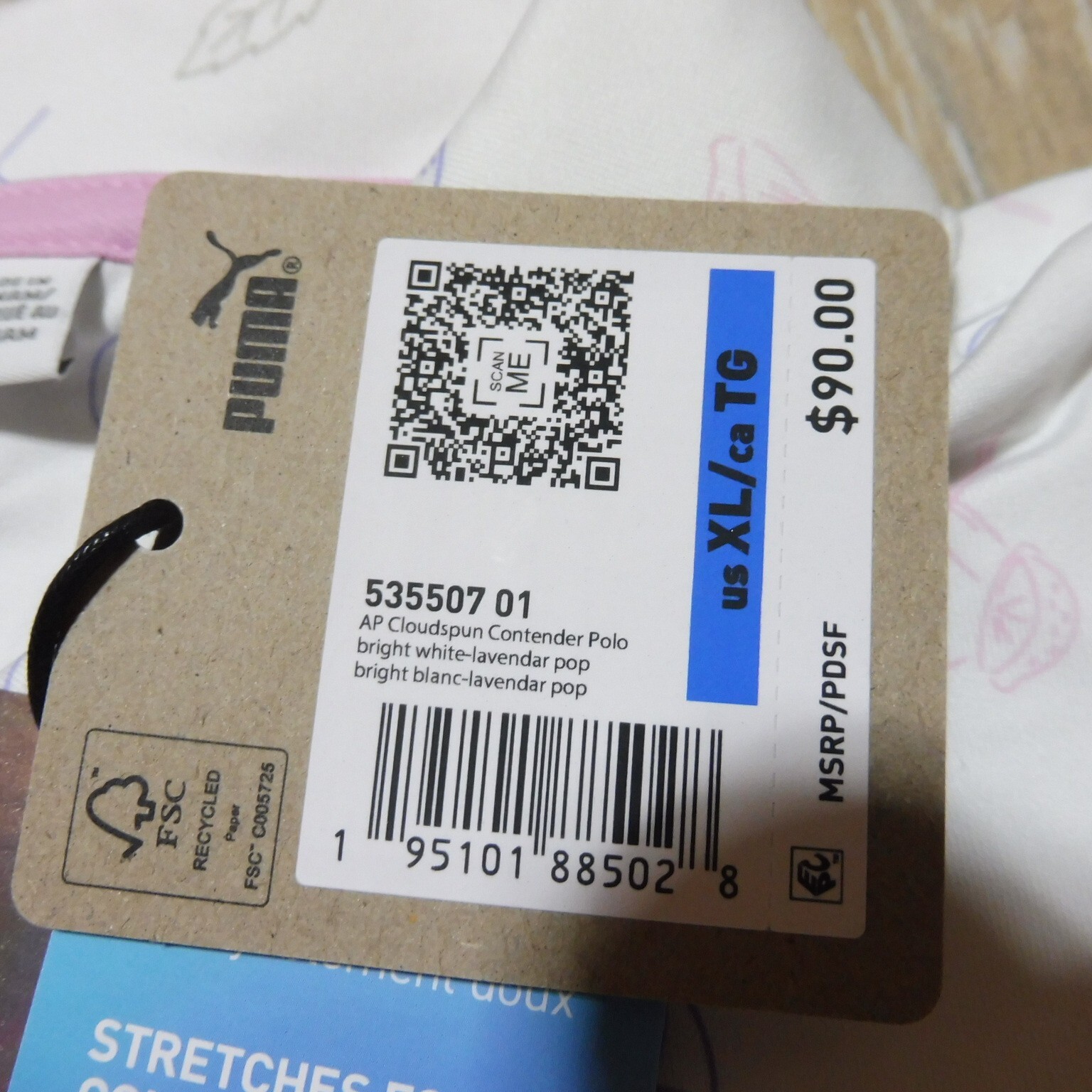 PUMA ARNOLD PALMER Mens XL CONTENDER POLO SHIRT WHITE LAVENDER CLOUDSPUN AP