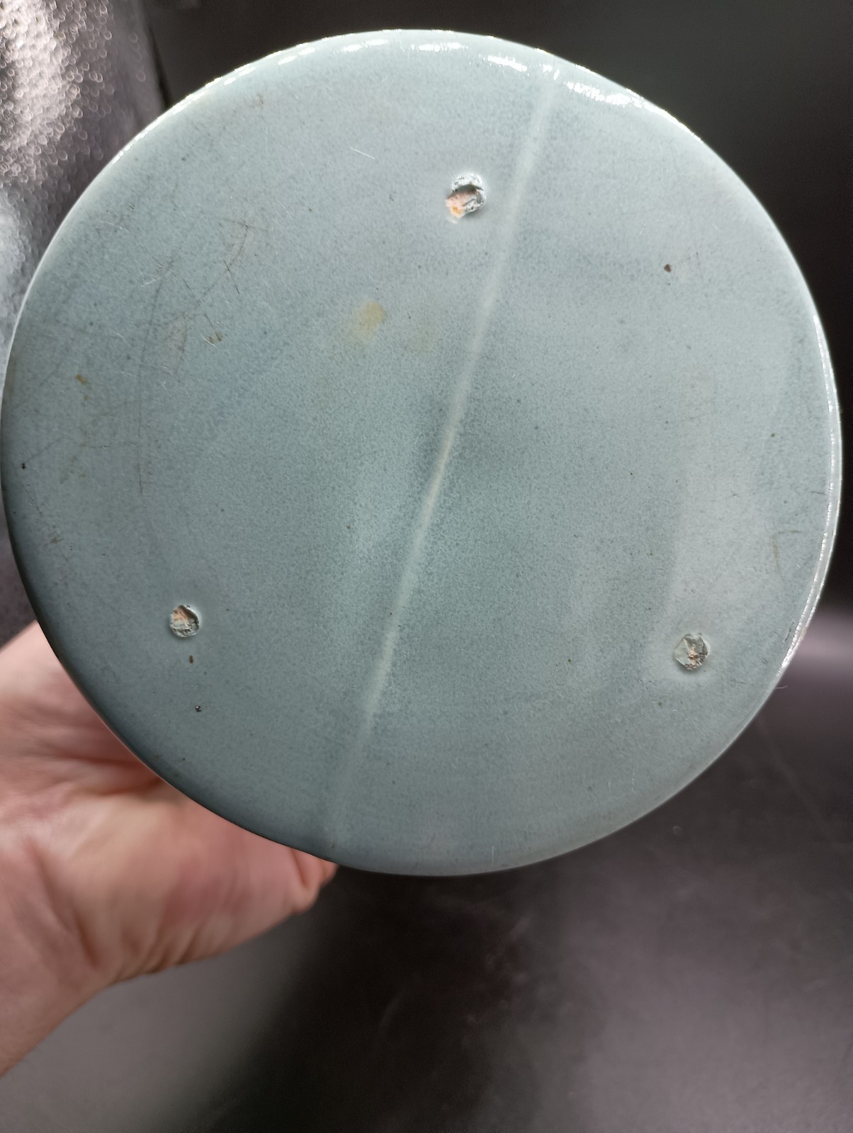 Vintage Pottery Vase Turquoise 9 1/4" H HAEGAR USA Scroll Handle Urn Footed Nice