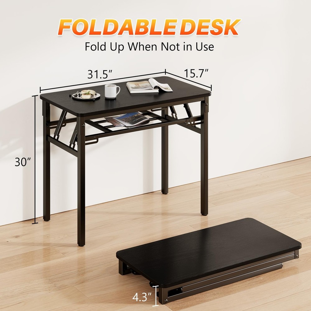 BYMECOST 31.5" Folding Desk, No Assembly Computer Desk, Small Foldable Table ...