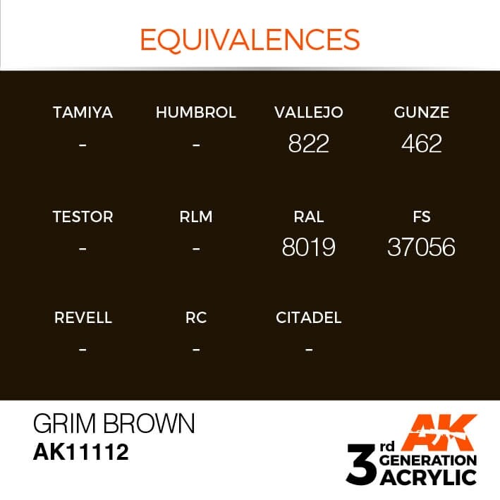 AK Interactive 17ml Bottle Grim Brown 3rd Gen Acrylic Paint AK11112