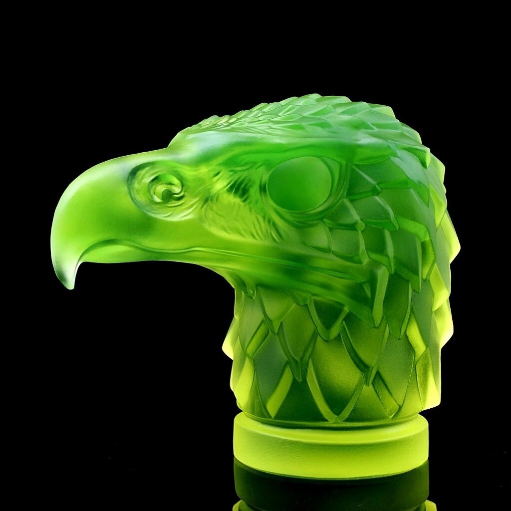 Uranium Glass ' Head Eagle ' Hood Ornament Sculpture 1930' H.Hoffmann