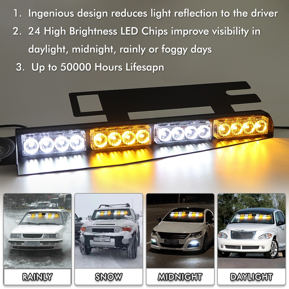 32 LED Emergency Strobe Lights Visor Safety Warning Hazard Dash Windshield Light