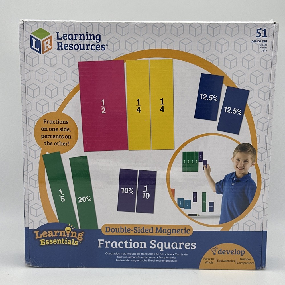Learning Resources 51-Piece Double-Sided Magnetic Fraction Squares Math NEW