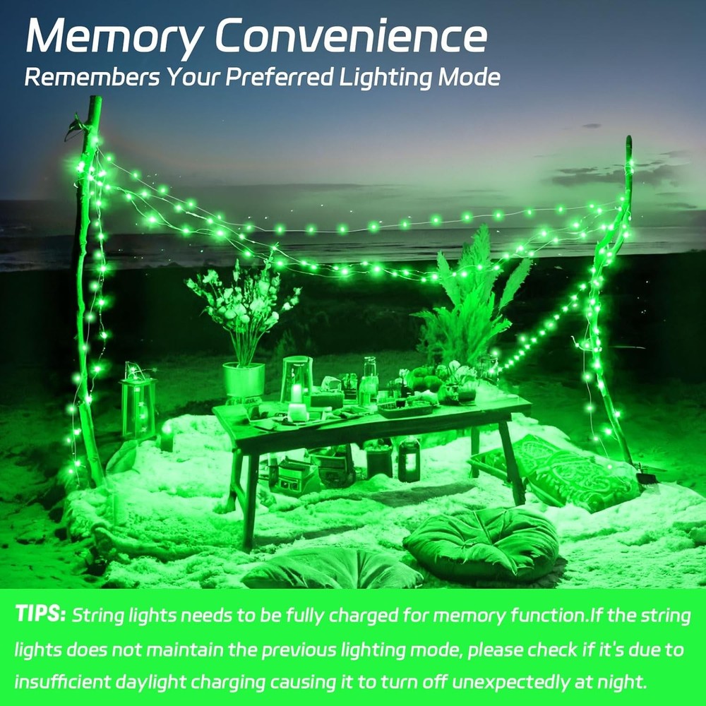 16.4ft 50LED Green Solar Fairy String Lights 2 Pack