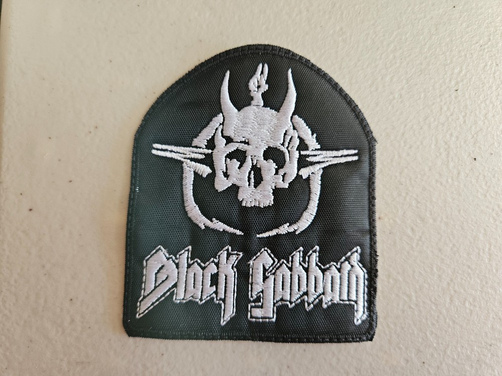 BLACK SABBATH, SEW ON WHITE, BLACK BORDER EMBROIDERED PATCH