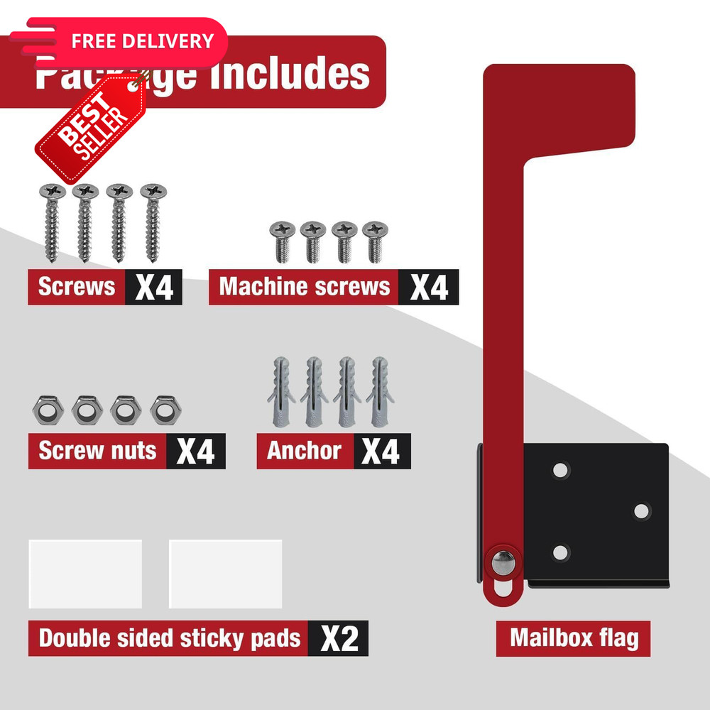 Merear Mailbox Flag Replacement Kit, Galvanized Steel for Mailbox, Red