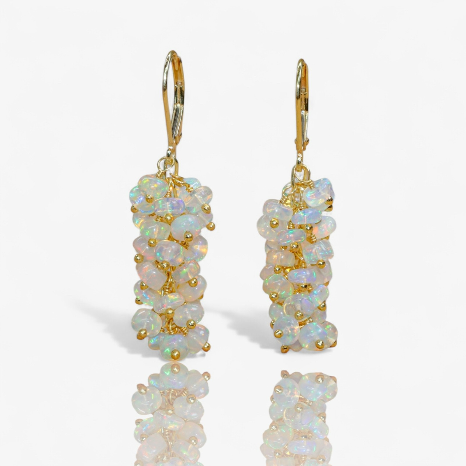 Natural Ethiopian Opal Beaded Earrings, Gold Filled Handmade Dangle Gift for Her