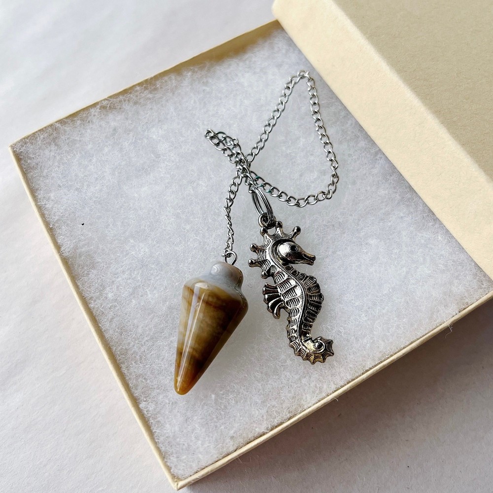 Agate Pendulum Seahorse Charm Gemstone Divination Dowsing