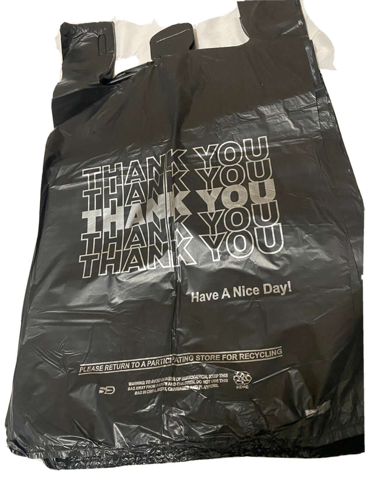 Bags 1/6 Black 21 x 6.5 x 11.5 "Thank You" T-Shirt Plastic Grocery Shopping Bags
