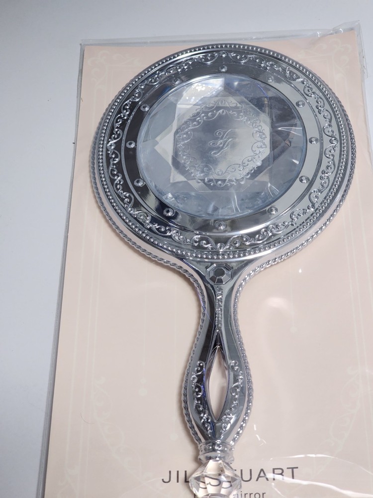 JILL STUART Hand Mirror Silver Crystal Handle Romantic Style Vanity Compact