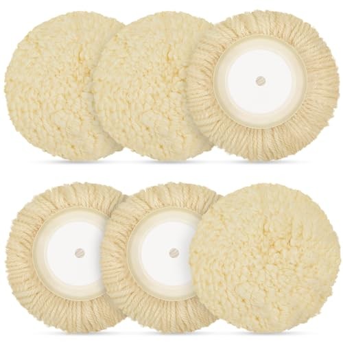 6 Pcs Wool Polishing Pad Hook Loop Buffing Pad for Drill Curved Edge 7 Inch