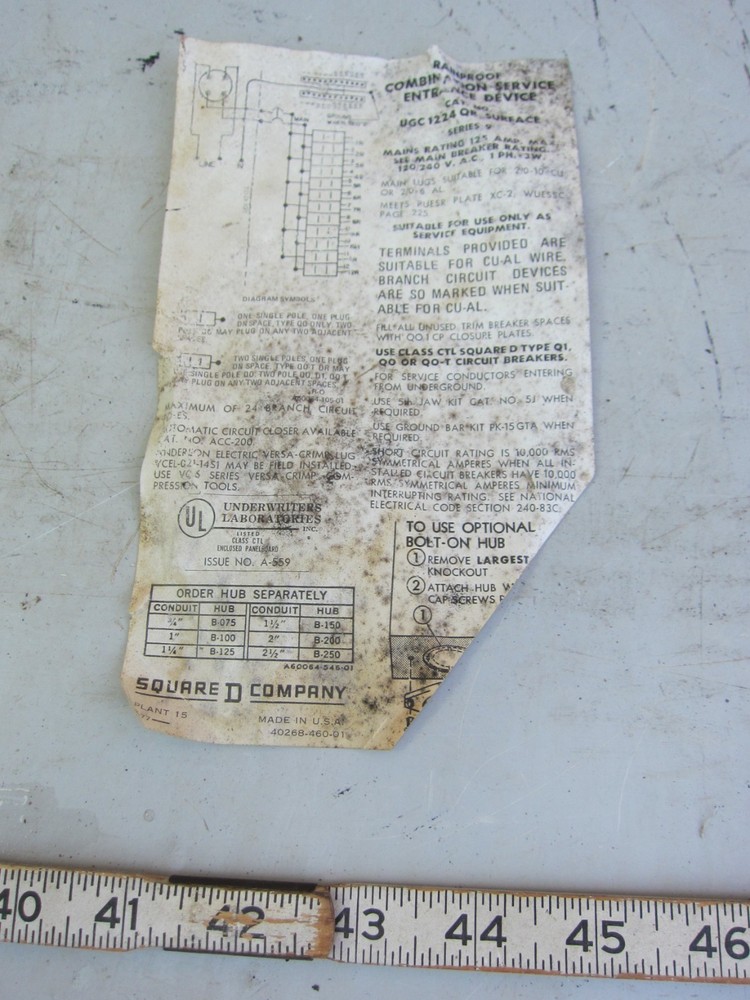 Square D 2P 125A 240V Meter Socket used for UGC1224, Used