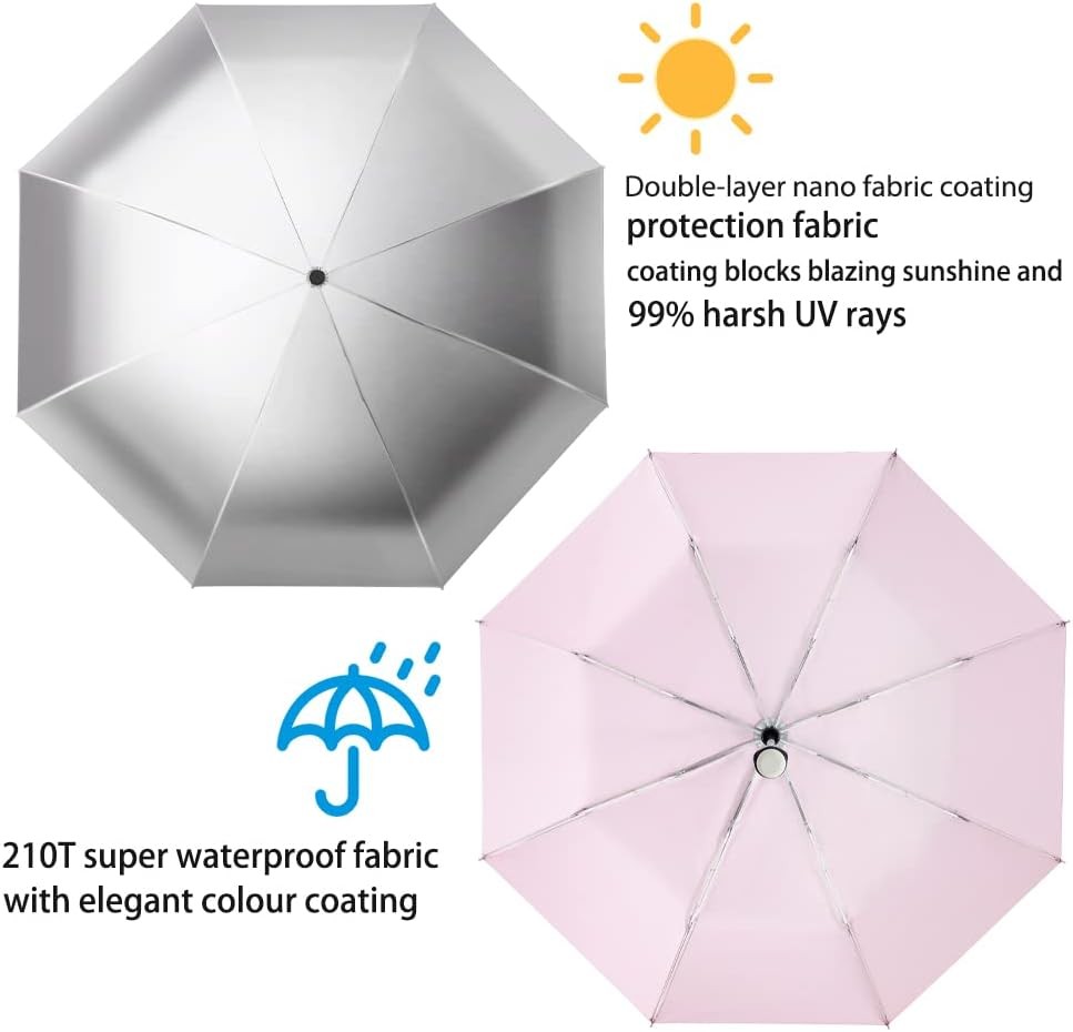 FDJASGY Silver Coating Layer Fabric Blocking UV 99.9% Sun Umbrella Pink