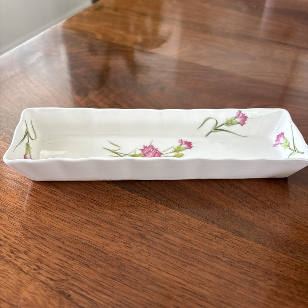 Shafford Fine Bone China Hand Decorated Rectangular Trinket Dish with Carnations