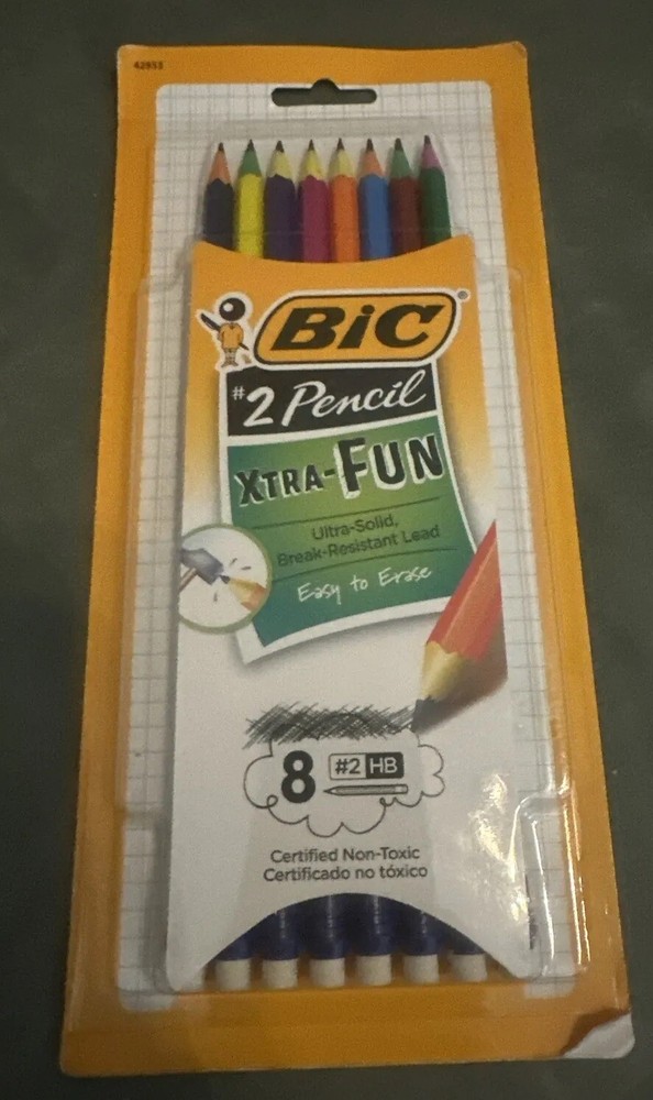 BIC #2 HB Lead Pencils, Extra Fun. Ultra Solid, Break Resistant. Pack of 8. New