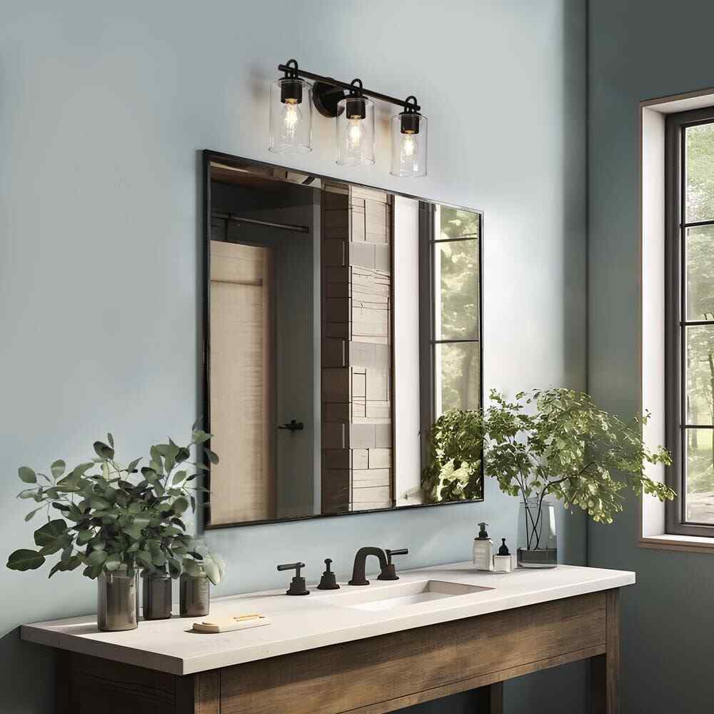 LNC Modern Black Bathroom Vanity Light with Cylinder Clear Glass Shades 22 in.