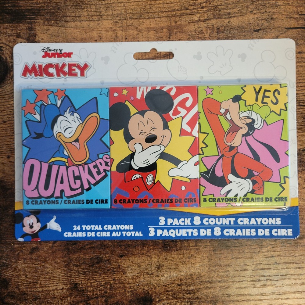Disney Junior 3 Pack-  8 Count Crayons Each-  Mickey Mouse- Daffy Duck - Goofy