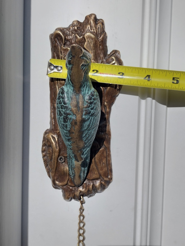🚪✊VINTAGE SOLID BRASS bird DOOR KNOCKER PULL CHAIN sparrow WOODPECKER bell ring