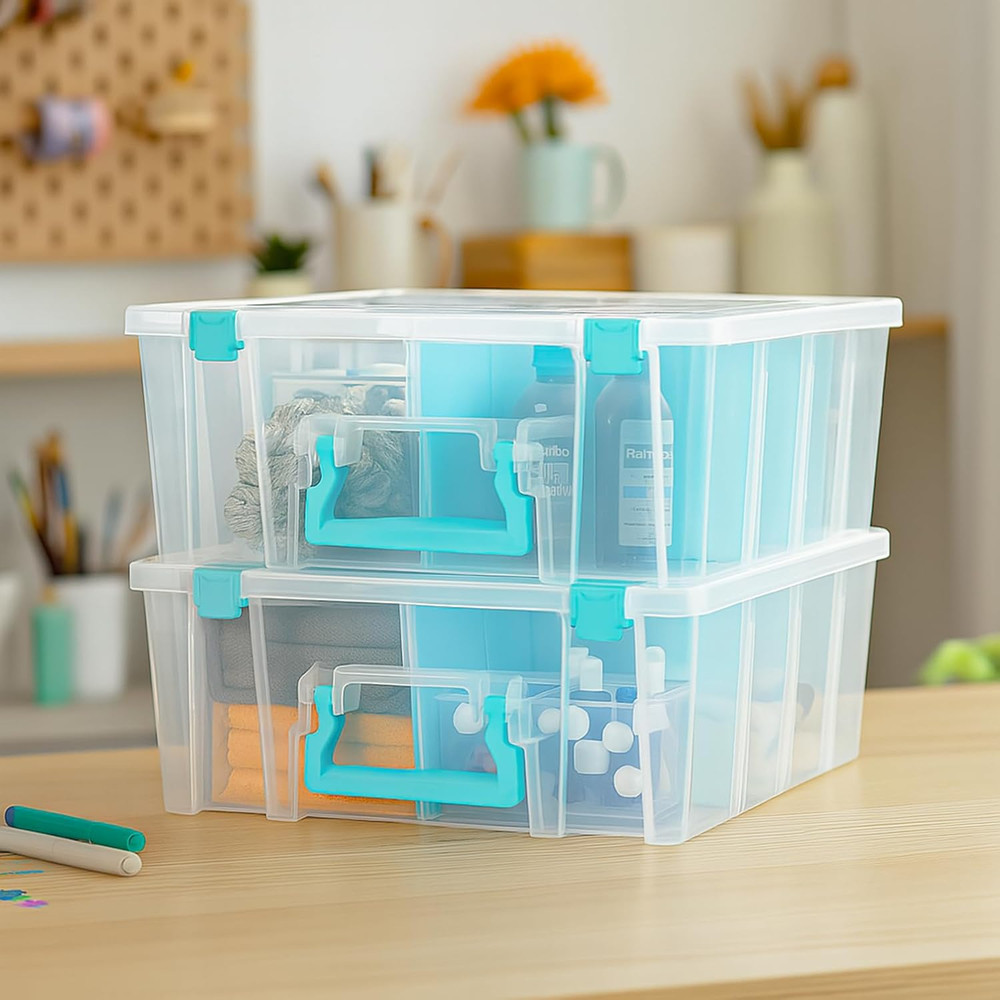 Super Satchel Double Deep Compartment Box - Art Storage with 8 Removable Compart