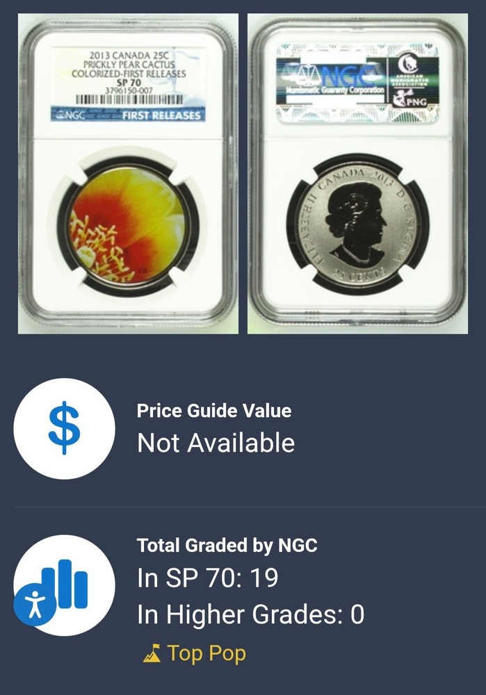 TOP POP 2013 Canada 25c Prickly Pear Cactus Specimen NGC SP 70