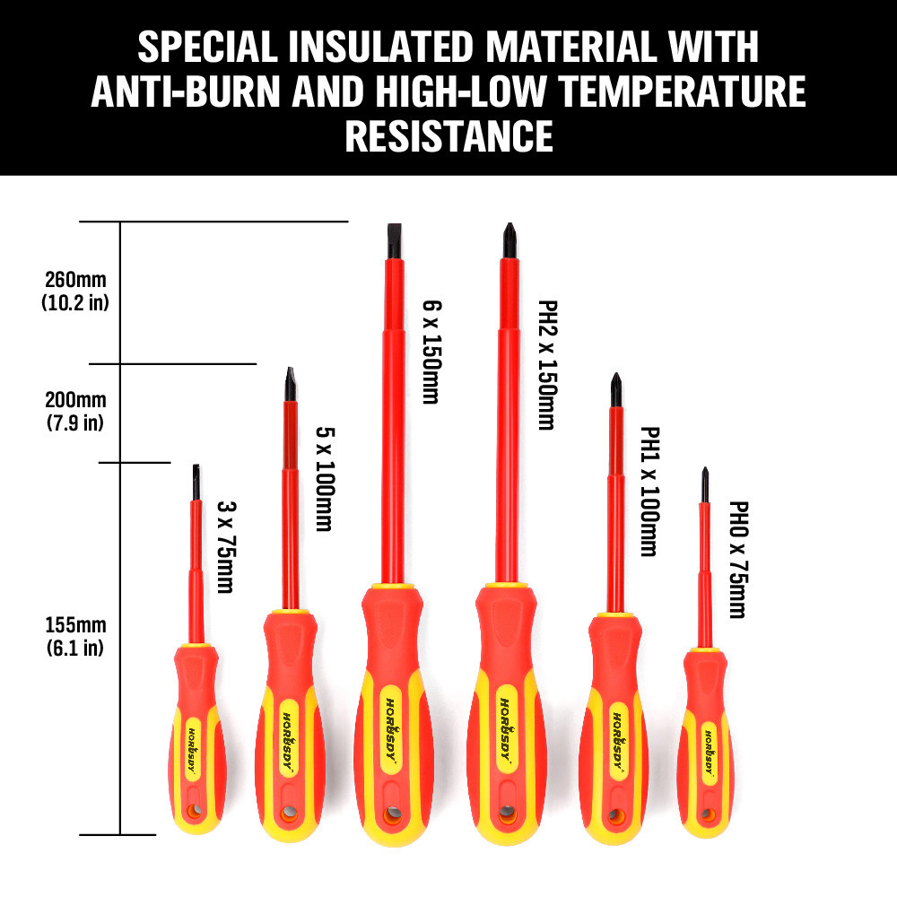 Insulated Slotted & Phillips Electricians Screwdrivers Set Magnetic Tool 6 Piece