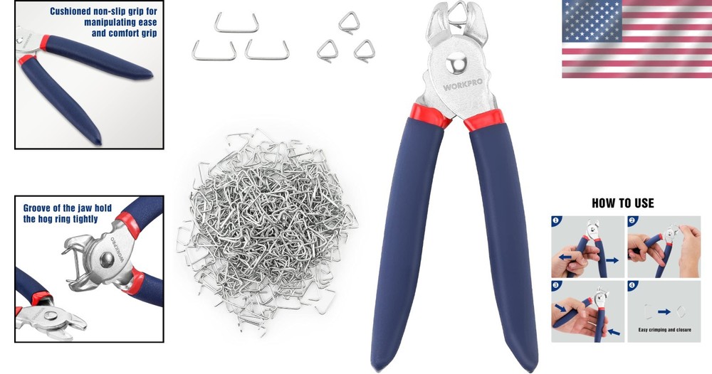 Durable Galvanized Hog Ring Pliers Set with 500 Rings