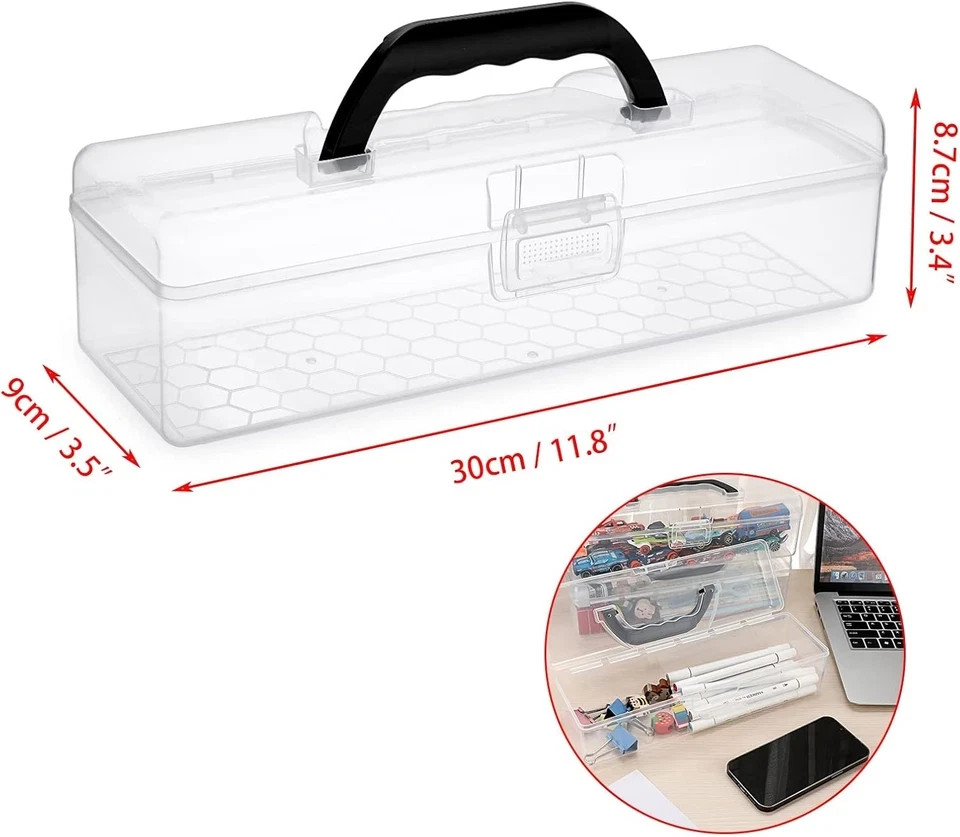 BTSKY 3 Pack Long Plastic Pencil Box Portable Clear Home Utility Boxes Black