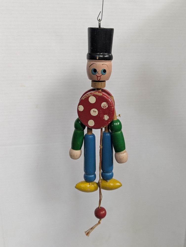 Vintage Wooden Pull String Puppet Jumping Jack Pull Toy Ornament
