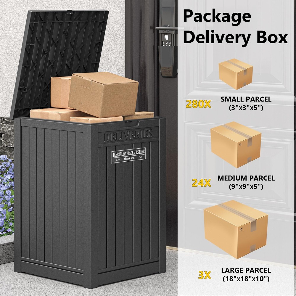 Lockable Weatherproof Plastic Parcel Drop Box for Outdoor Storage Black