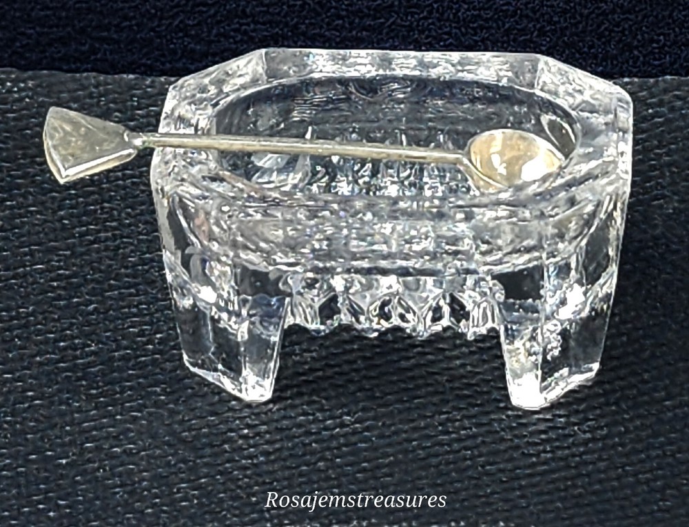 Vintage Open Footed Crystal Salt Cellar (Rectangular) with 925 Silver Spoon