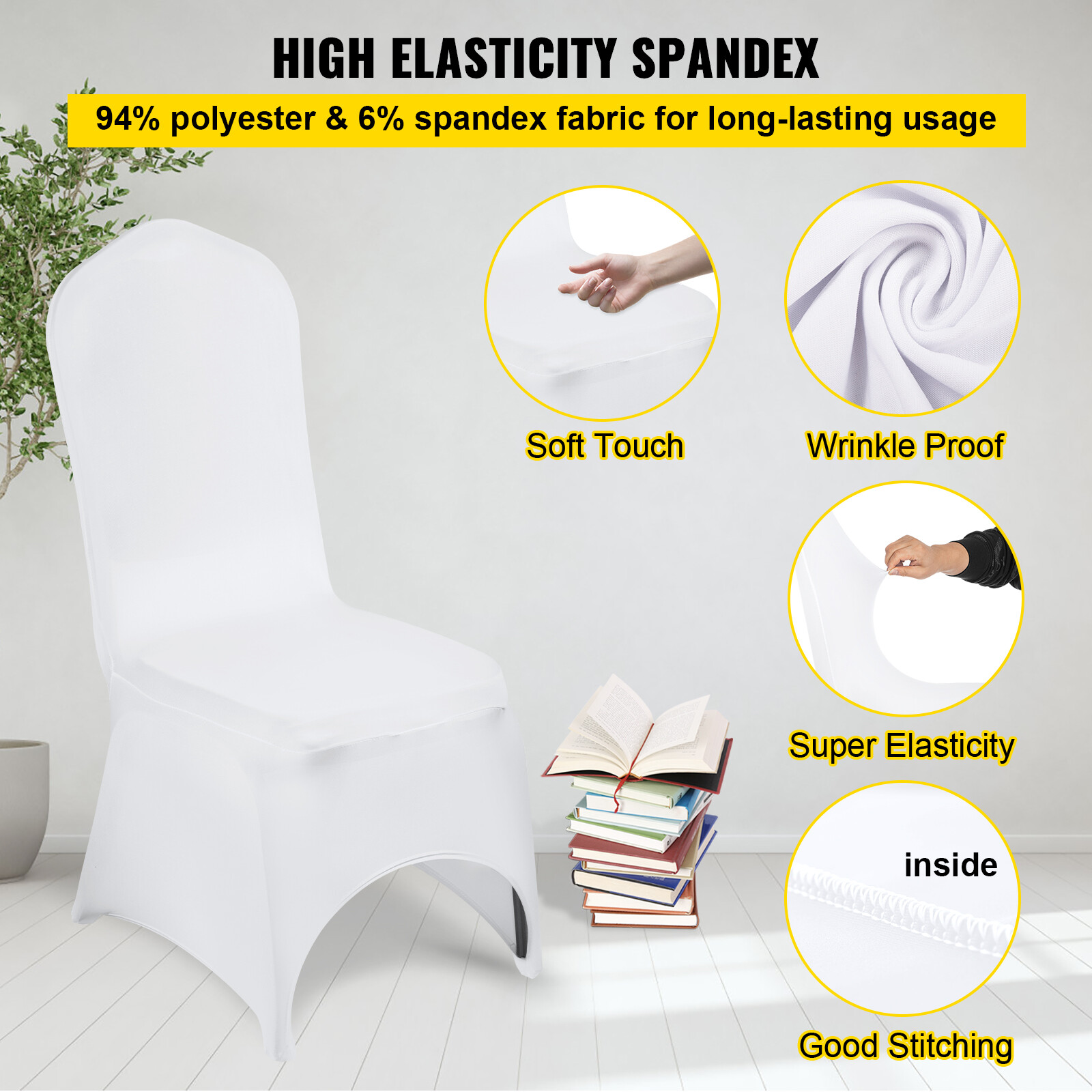 VEVOR 100PCS White Stretch Spandex Folding Chair Covers for Wedding Party Dining