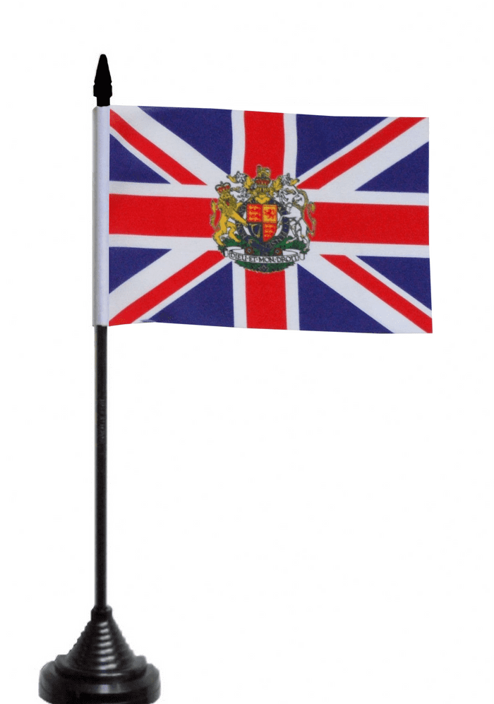 Union Jack Royal Crest Table Flag - Polyester