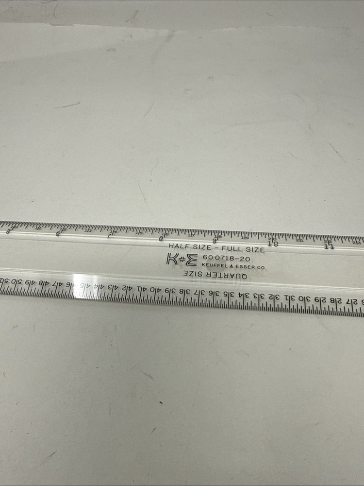 K&E Keuffel & Esser Drafting Machine Scale 60 0718 Style 20 Clear 18" W. Germany