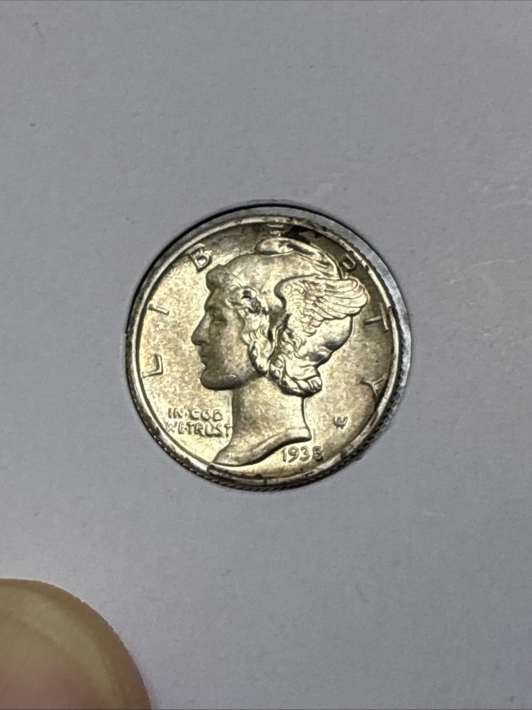 1935 Mercury Dime Stuck Through Errors, “5” 1935, Double Die Reverse 💎
