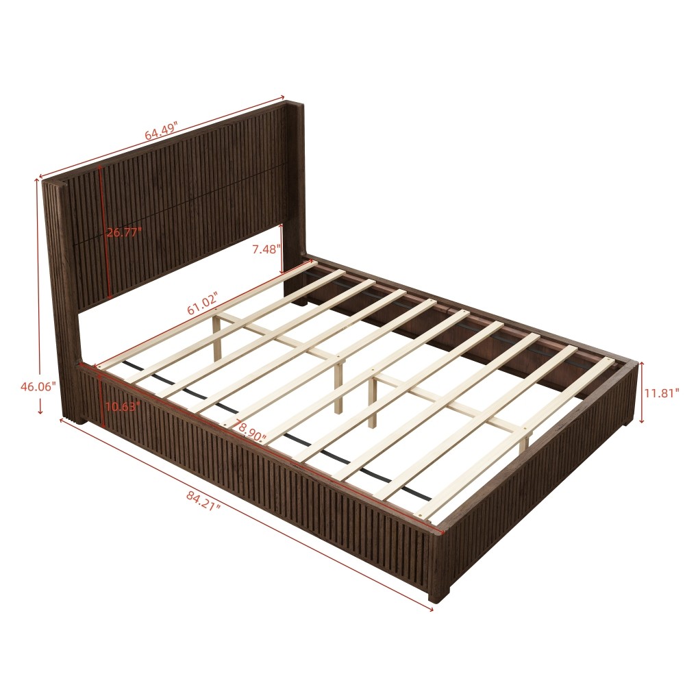 King Platform Bed Frame w/ Solid Wood Headboard, Easy Assembly