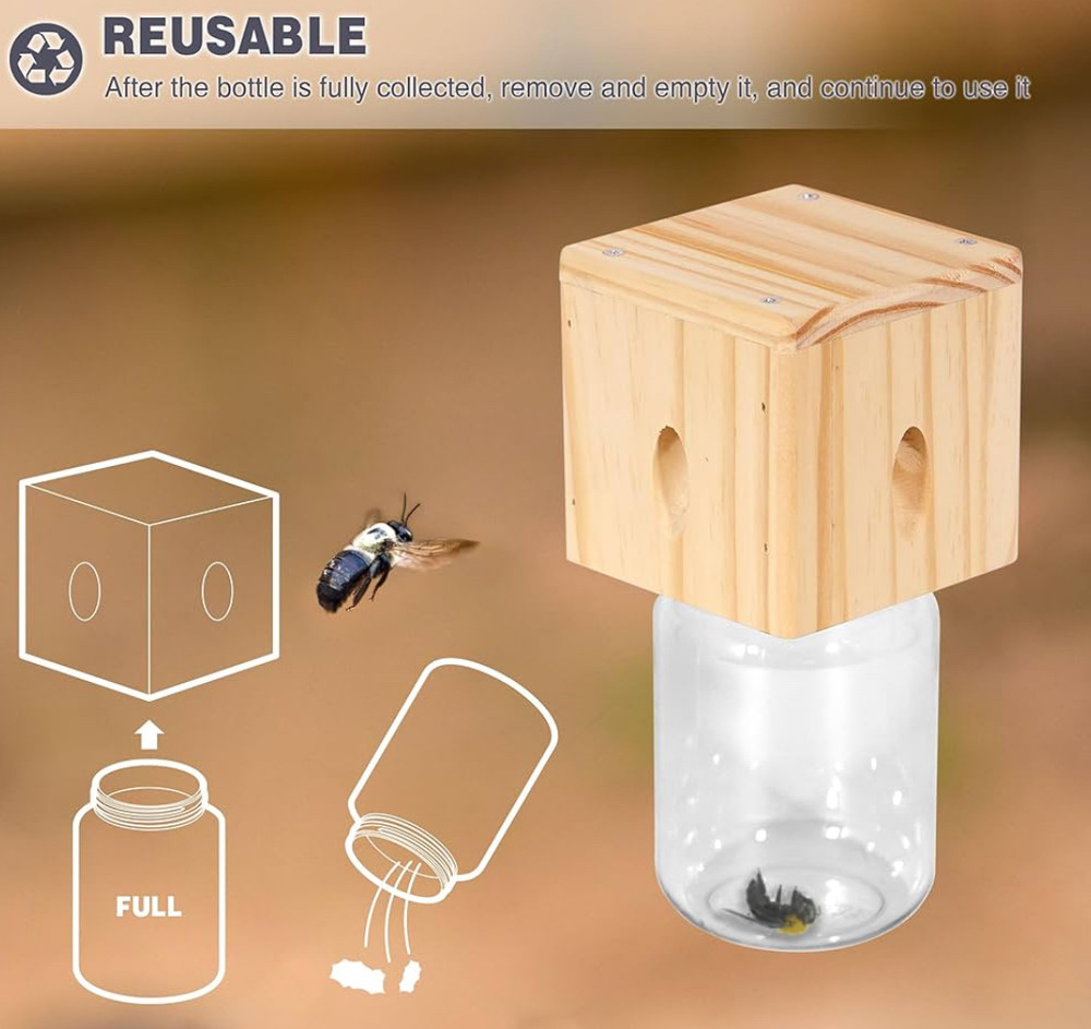 Handmade Hard Wood Cube Style, Carpenter Bee Traps (3 pack) They Really Work!