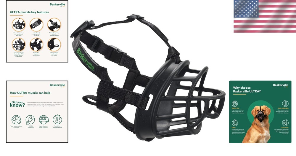 Ultra Muzzle for Medium Dogs - Black, Size 4, Humane Fit with Panting Allowed