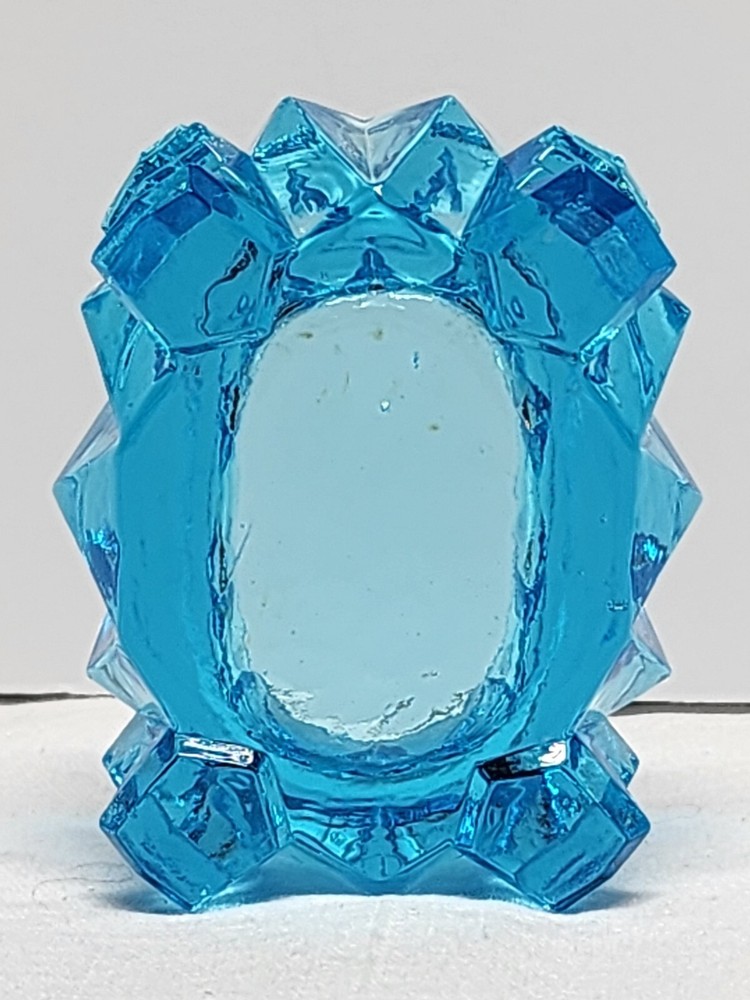 EAPG Blue Glass Master Open Salt Celler Zipper/ Diamond Pattern