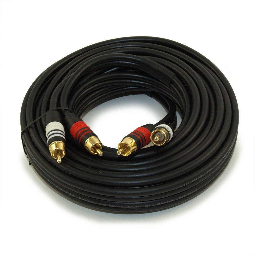25ft 2 Wire RCA Premium Component Audio Cables 24K Gold Plated Black