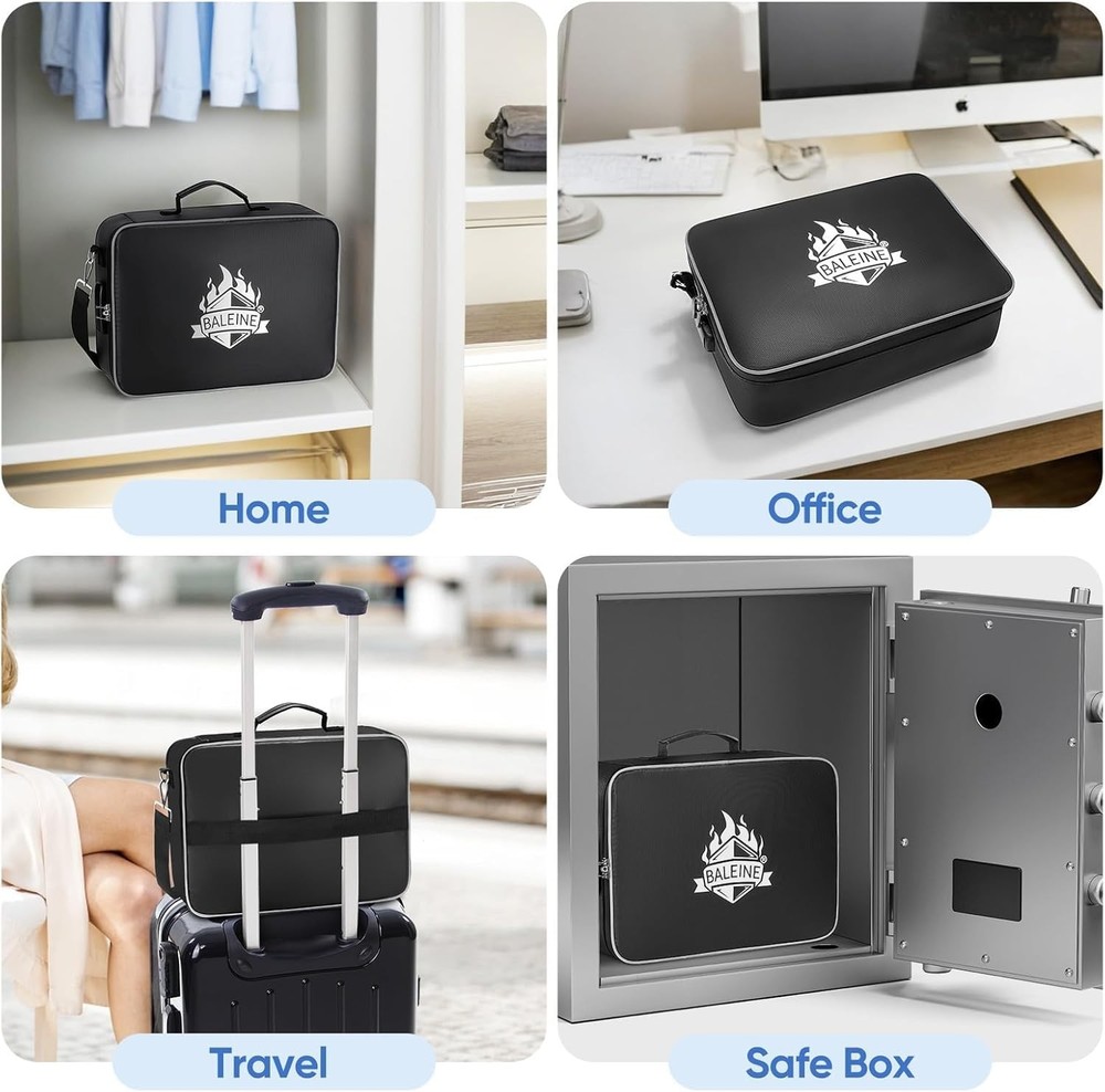 BALEINE Fireproof Document Box with Lock, Portable Fireproof Document Bag Waterp