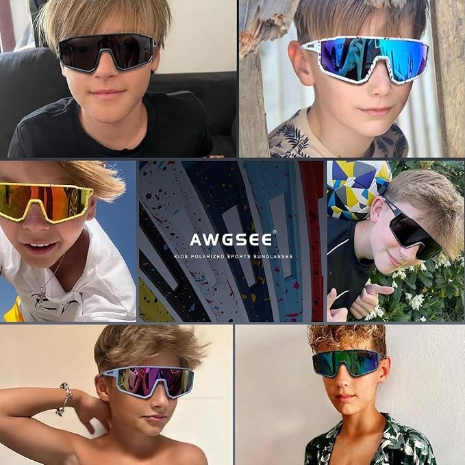 AWGSEE KIDS POLARIZED BASEBALL SUNGLASSES UV400 YOUTH SPORTS CYCLING GLASSES