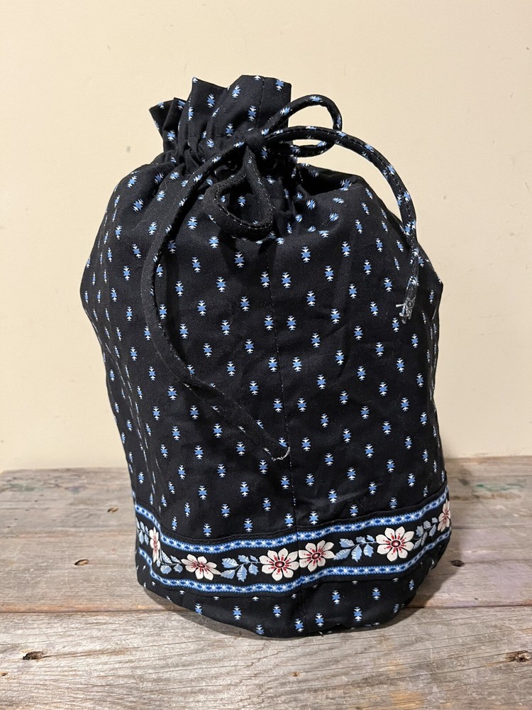 Vera Bradley Lined Ditty Drawstring Bag in Alpine Black Pattern Made in USA