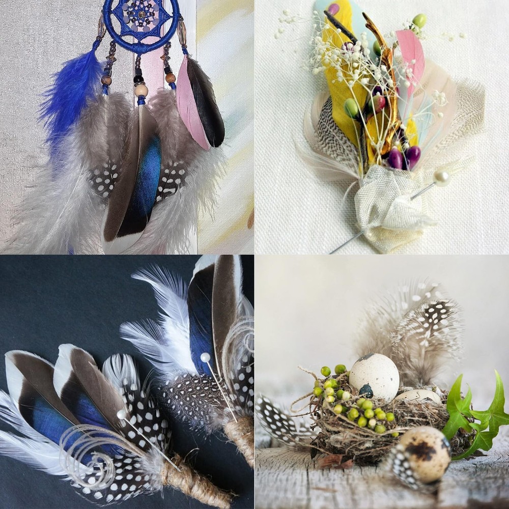 300 pcs Small Feathers - 10 Style Mixed Spotted Decorative Natual Pheasant Fe...