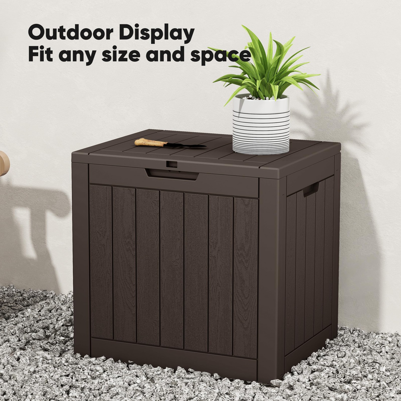 31 Gallon Deck Box, Weatherproof Resin Lockable Outdoor Storage for Secure Pa...