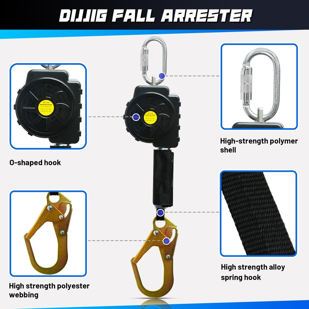 Fall Protection Retractable Lanyard - 11FT Self 11ft, High-visibility Yellow