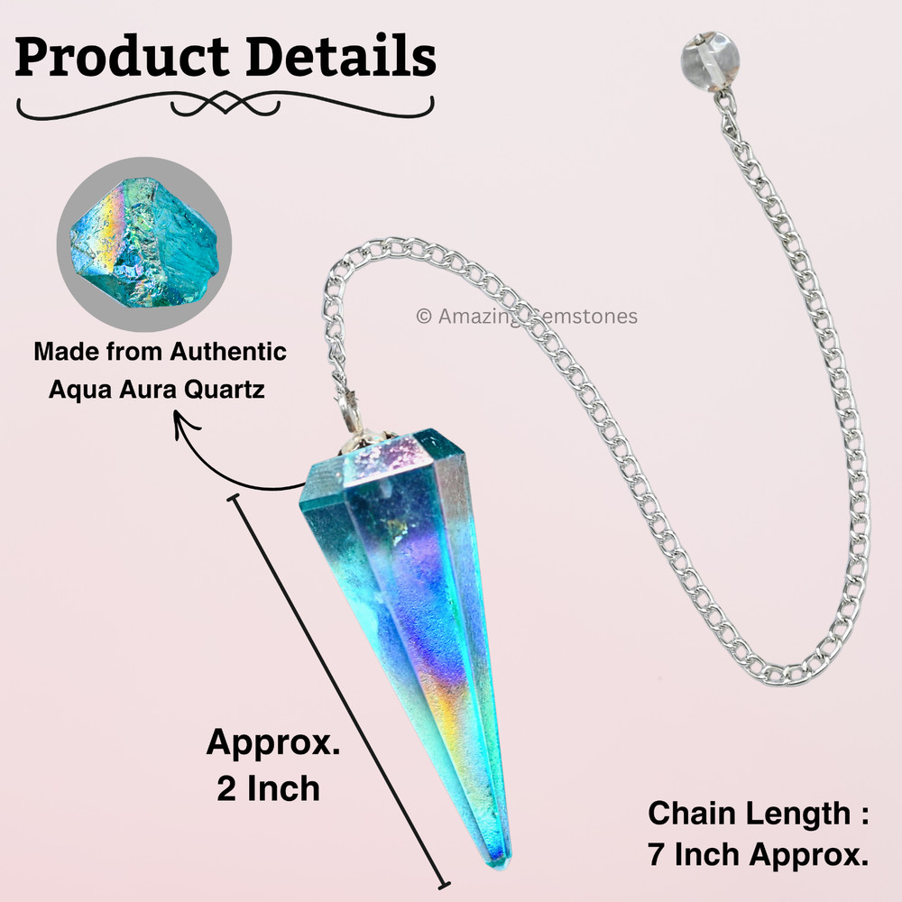 Aqua Aura Quartz Dowsing Crystal Pendulum
